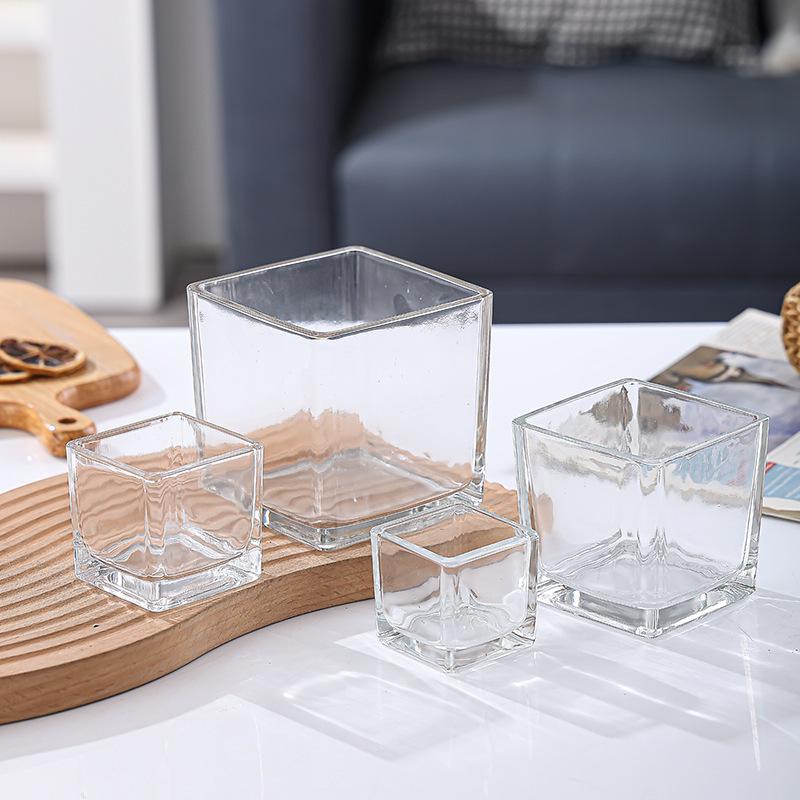 Suport Nou pentru Lumânare din Sticlă - Bază Rotundă, Cupă Aroma Transparentă, Design Pătrat Îngroșat.