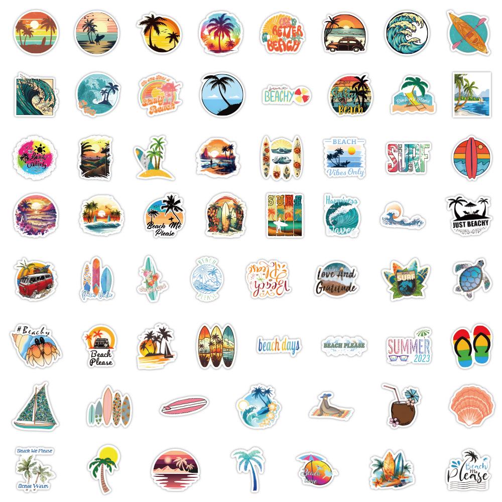 Summer Beach Coconut Tree Graffiti Stickers - 120 Pcs for Skateboards, Cars, Phones, Water Bottles