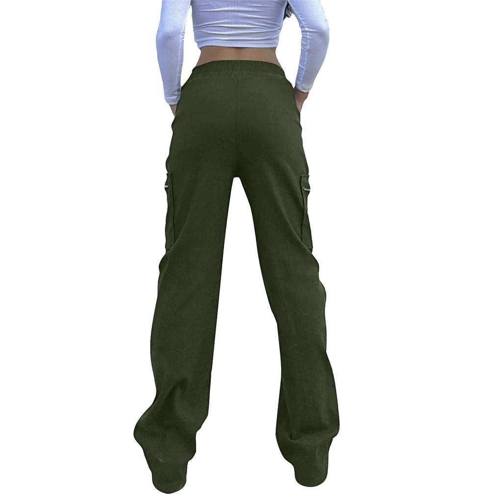 Women's Elastic Waist Button Cropped Trousers Summer Elegent Business Work Pants Wiht Pockets
