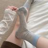 Gray Socks Cotton Mid-Leg Socks Color Blocking Korean Mesh Breathable Summer Thin Stack Socks With Small Leather Shoes