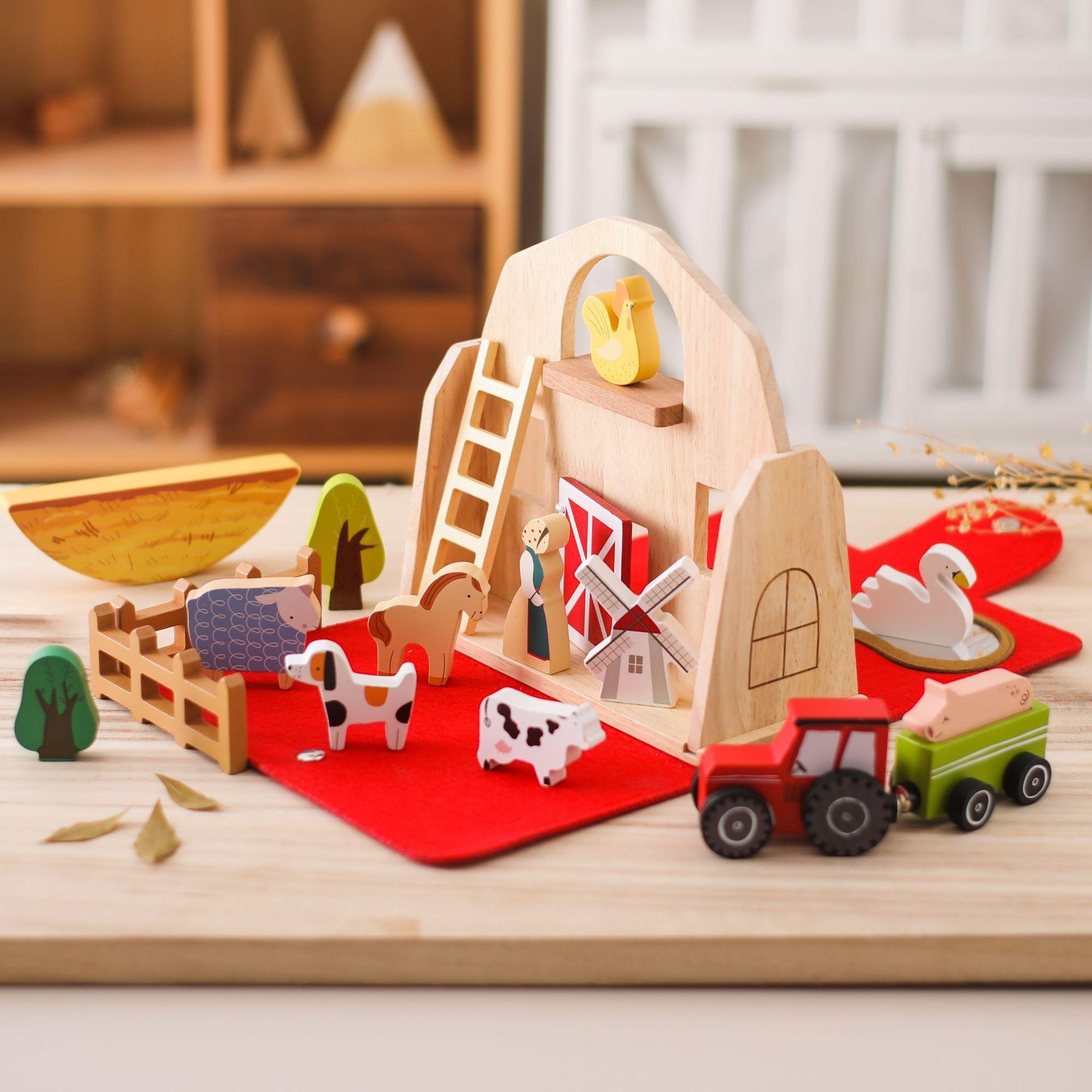 Wooden Barn Farm Balancing Blocks Toy - Montessori Animals Stacking Game, Early Learning Educational Building Set, Creative Birthday Gift for Toddlers