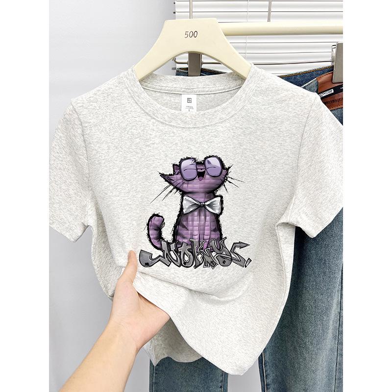 

2024 High-End Cat Print Women s Petite Short Sleeve Top M