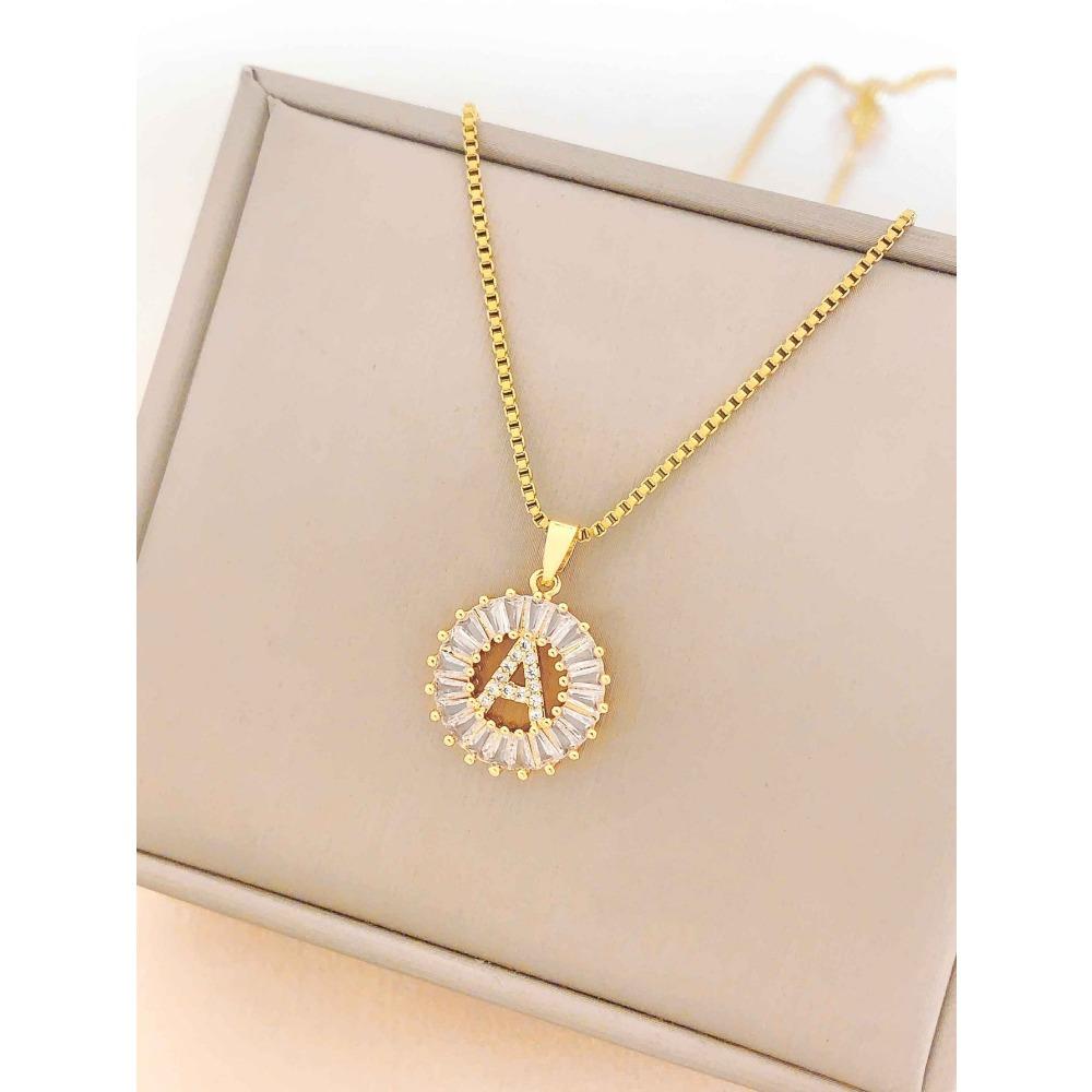 Necklace Does Not Fade, Women's Summer Square Circle Letter Necklace, Titanium Steel Necklace, Versatile High-end Clavicle Chain