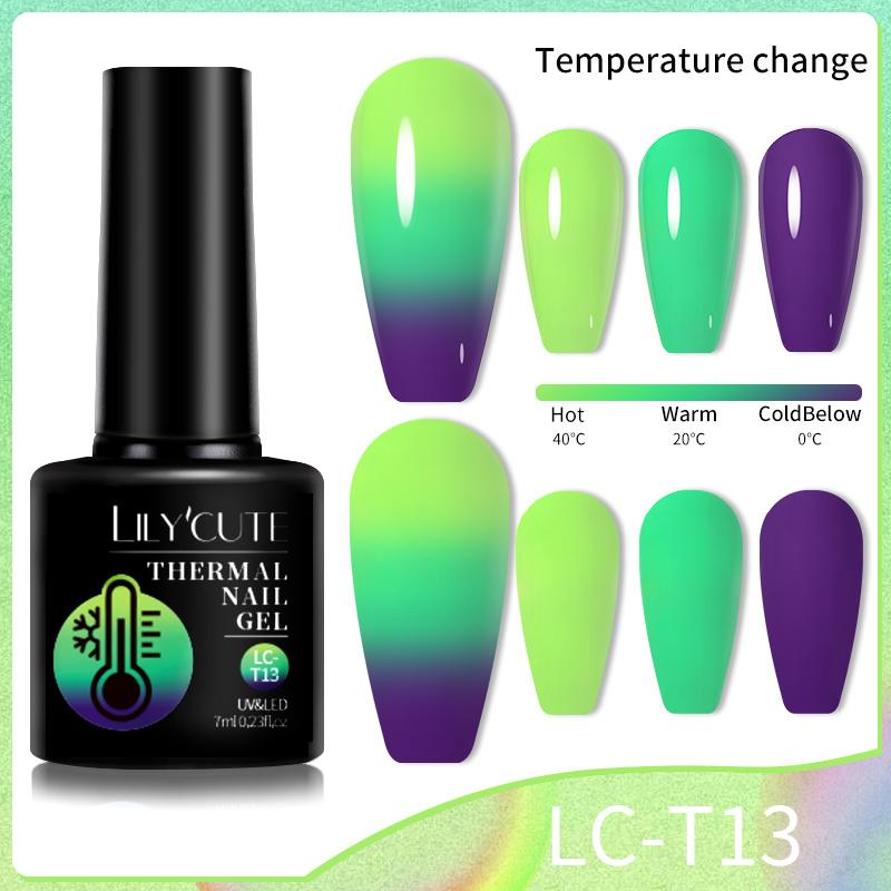 LILYCUTE 7ml Thermal Gel Nail Polish 3 Layers Temperature Shiny Color Changing Semi Permanent Soak Off UV Gel Polish Varnish Base Top Gel Nail Art DIY