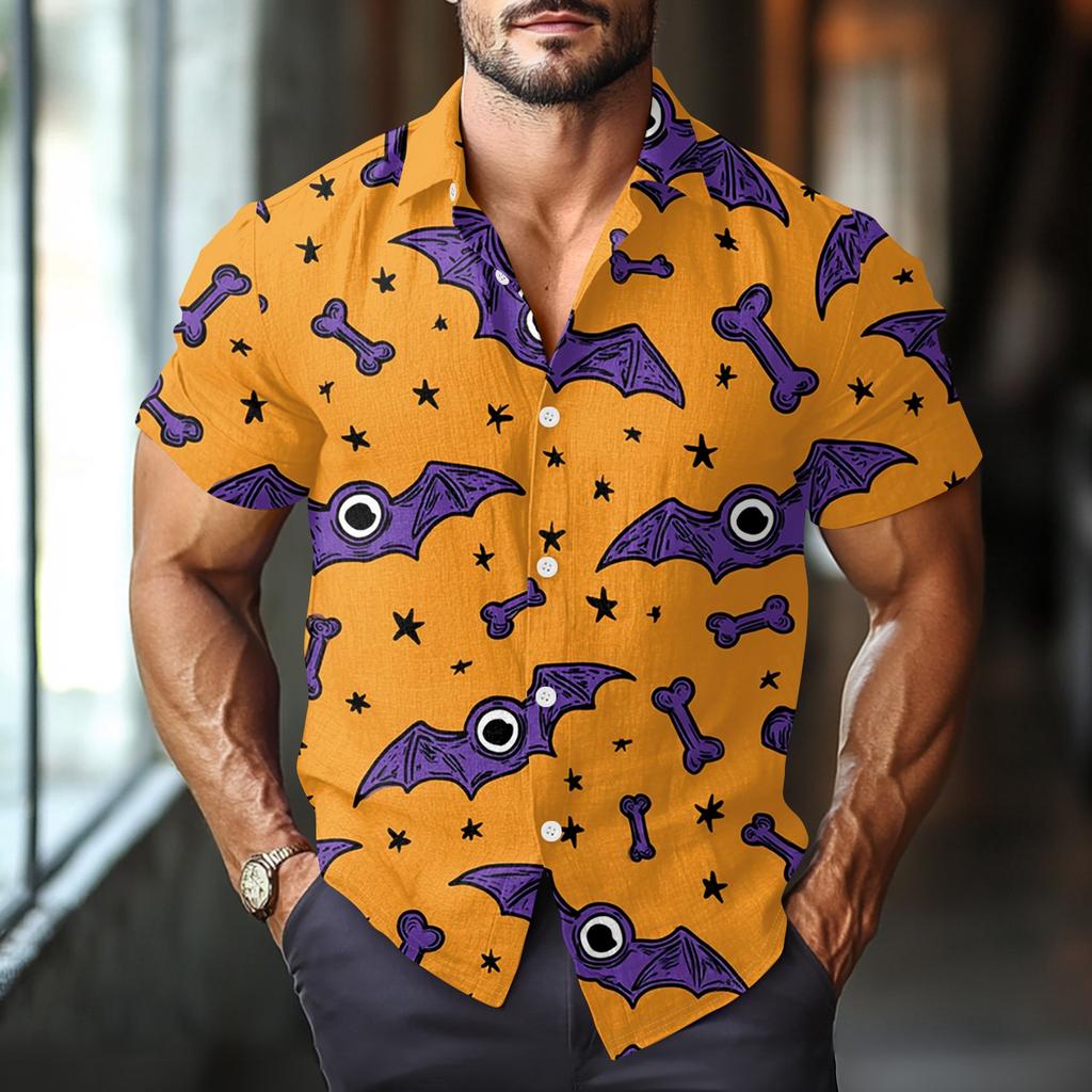 Men's Fashion Casual Loose Halloween Printed Short Sleeve Shirt