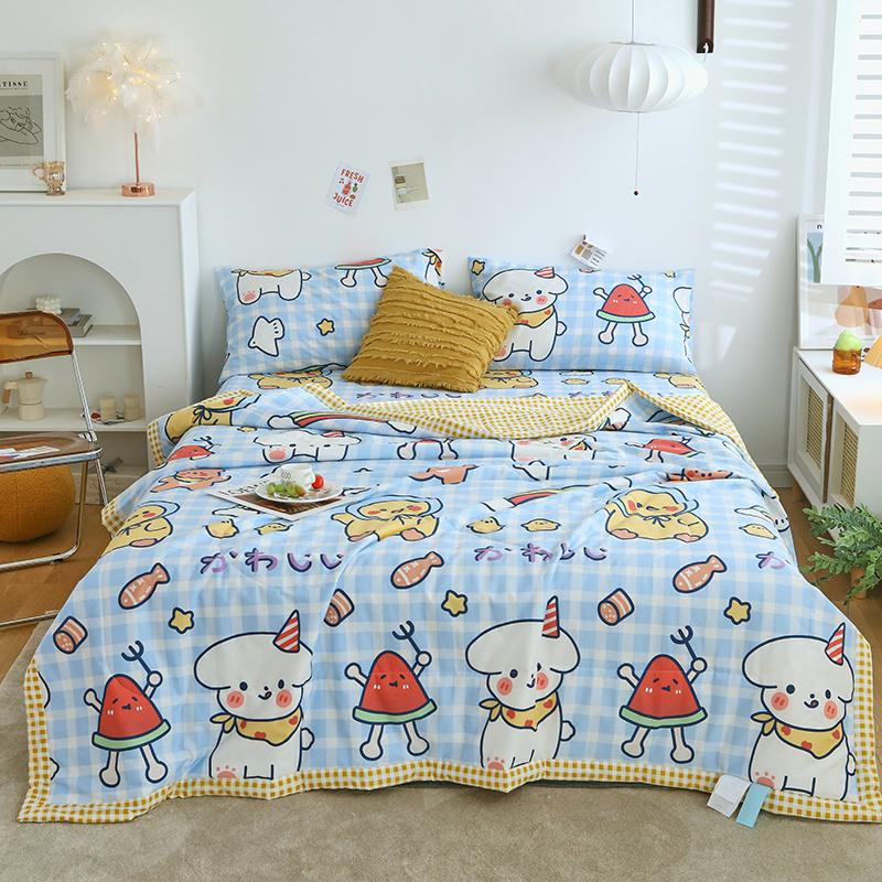 Cartoon Fish Pattern Summer Quilt 100% Cotton Soft Air Conditioning Thin Quilt for Kids Teens Home Sofa Bedroom Thin Blanket