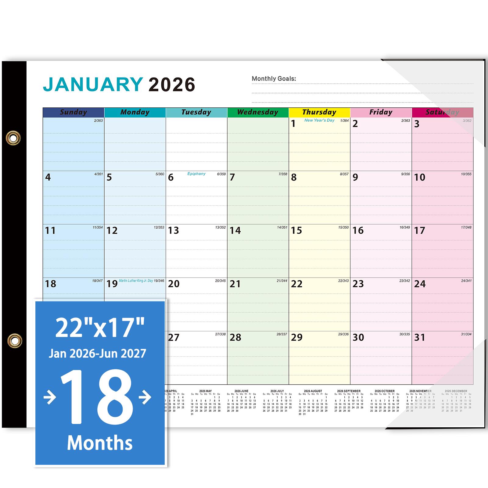 

Большой английский календарь на 2026 год, 18-месячный настенный и настольный планер One Size