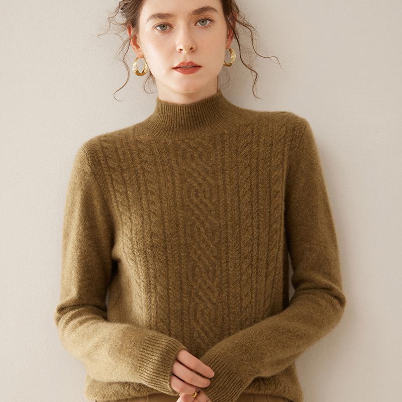 High Neck Cashmere Sweater - Loose Fit Solid Color Knit for Autumn and Winter