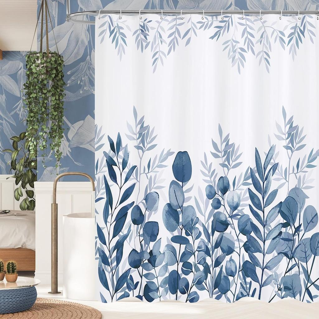 Purple Eucalyptus Shower Curtain, Plant Leaves Fabric Cloth Shower Curtains for Rustic Vintage Bathroom Decor