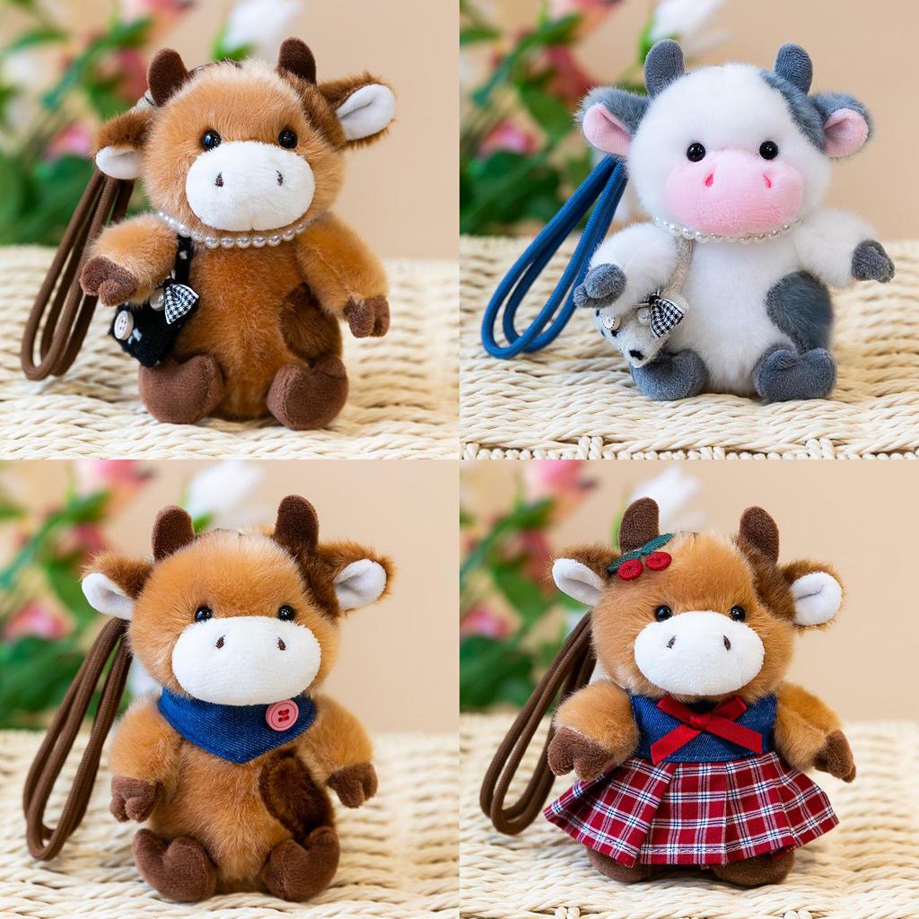 Cartoon Plush Cow Pendant With Short Pile Fabric For Bag And Key Decor