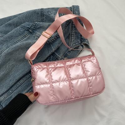 Lattice Space Cott Crossbody Bag Oxford Pleated Quilted Shoulder Bag Korean Style Lightweight Padded Crossbody Bag Daily