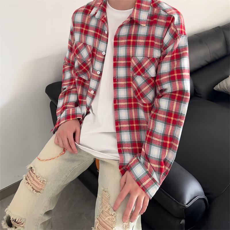 Men's Summer Long Sleeve Retro Plaid Shirt: Versatile, Trendy, and Loose-Fit