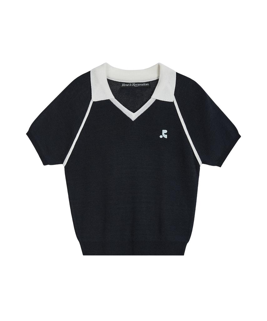 REST&RECREATION V-Neck Collar Knit Top - Navy