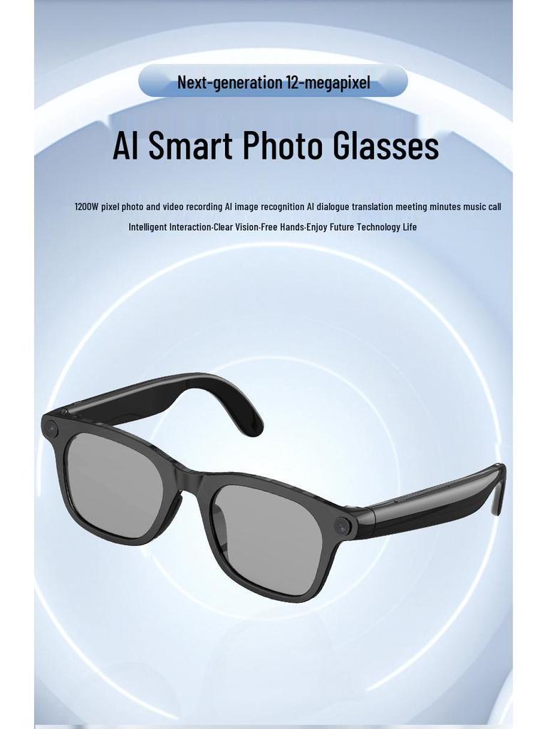 AI Smart Translation Glasses with 1200W Camera, Image Recognition, Recording, and Replaceable Myopia Lenses.