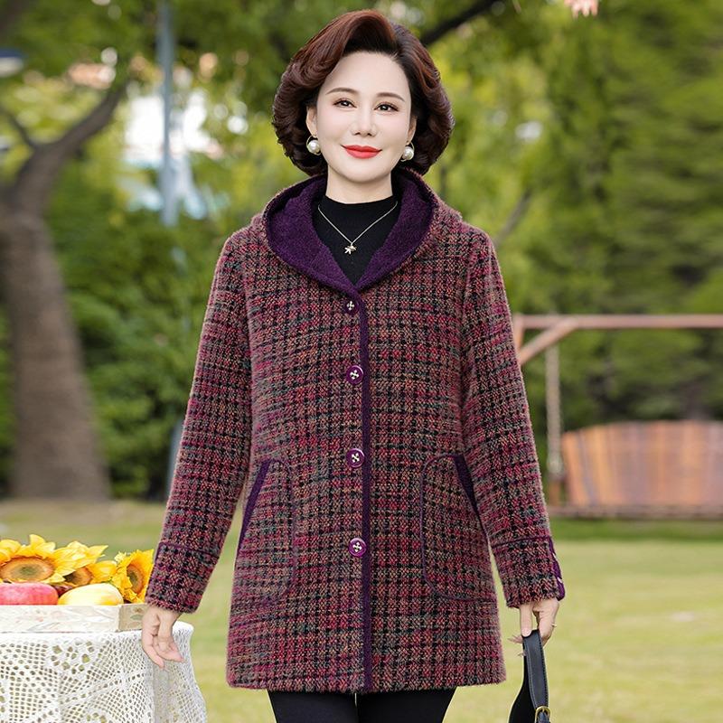 

Пальто для модных мам среднего и пожилого возраста, новая женская одежда, утолщенное пальто средней длины с капюшоном из норки, утолщенное хлопком 5XL [recommended 150-80kg] бордовый