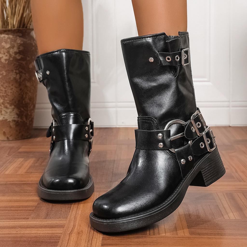 Long Boots Women's Fashion But Knee Western Cowboy Boots Thick Heel Retro Boots Polished Punk Motorcycle Boots