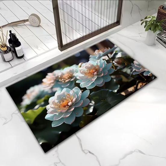 3D Visual Flower Diatom Mud Floor Rug Realistic Floral Doormat Anti-Slip Absorbent Mat for Bedroom Kitchen Bathroom Sofa Coffee Table