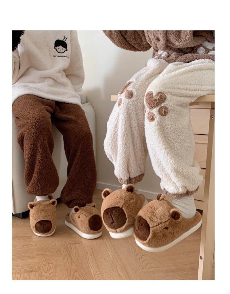 Women's Cute Cartoon Capybara Cotton Slippers - Warm Winter Plush Home Wear
