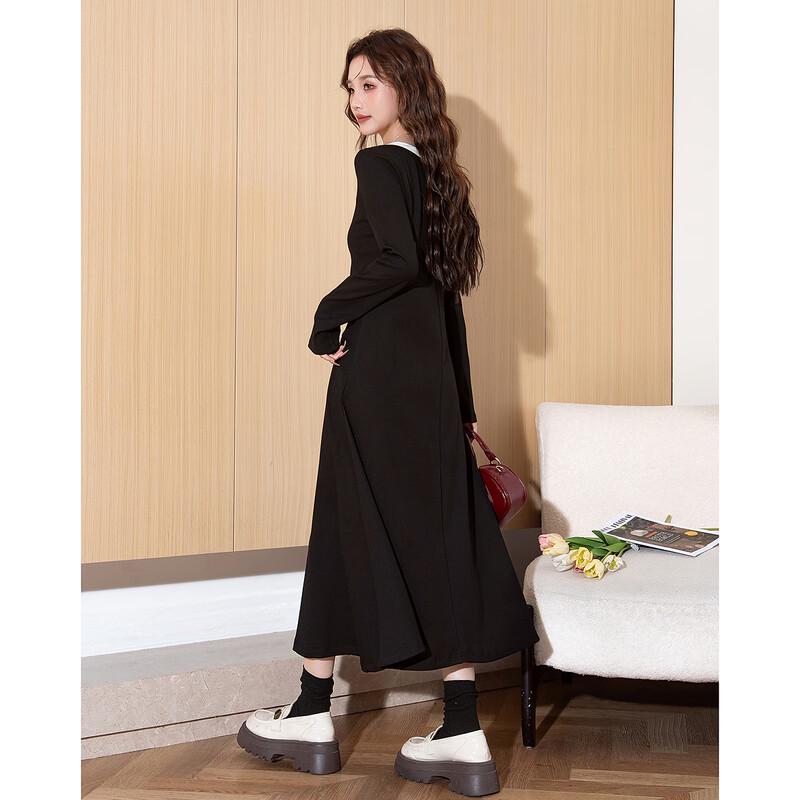 TonLion Women's Faux Two-Piece Long Sleeve Dress