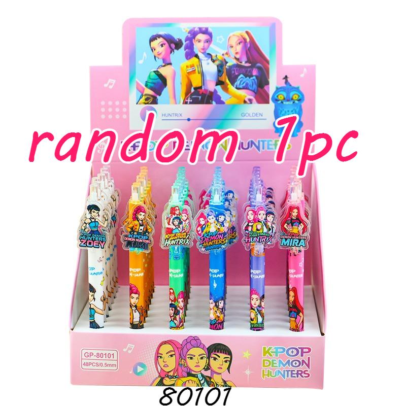 6PCS Cute K-POP Gel Pens Demon Hunters Press 0.5mm Black Ink Acrylic Patch High-Value School Stationery for Students