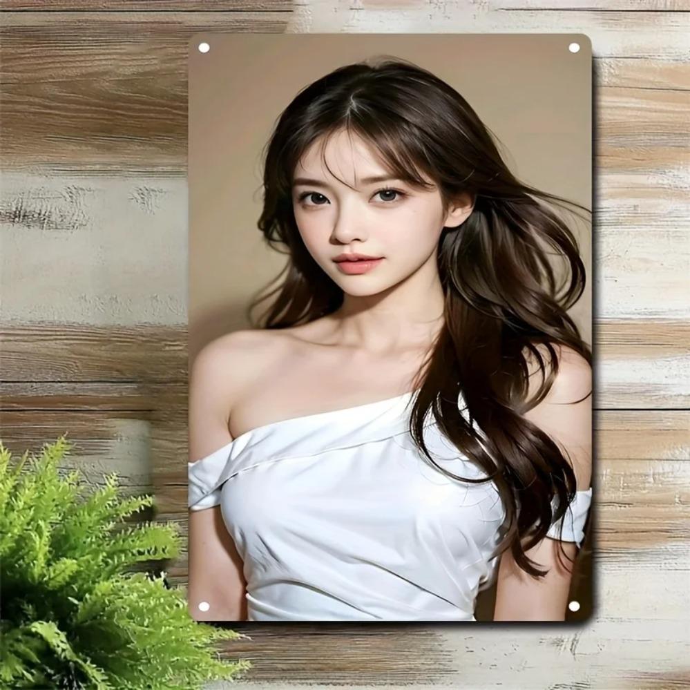 Metal Sign Wall Decor Korean Woman Face Art Poster Durable Flat Panel Home Cafe Easy Mount Gift