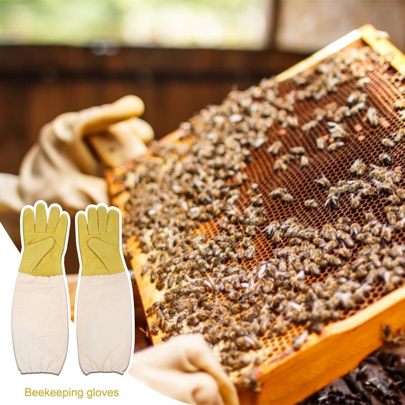 Rękawice Pszczelarskie Artykuł Pszczelarski Rękawica Pszczelarza ze Skóry Koziej z Długim Płóciennym Rękawem i Elastycznym Mankietem Rękawice Pszczelarskie