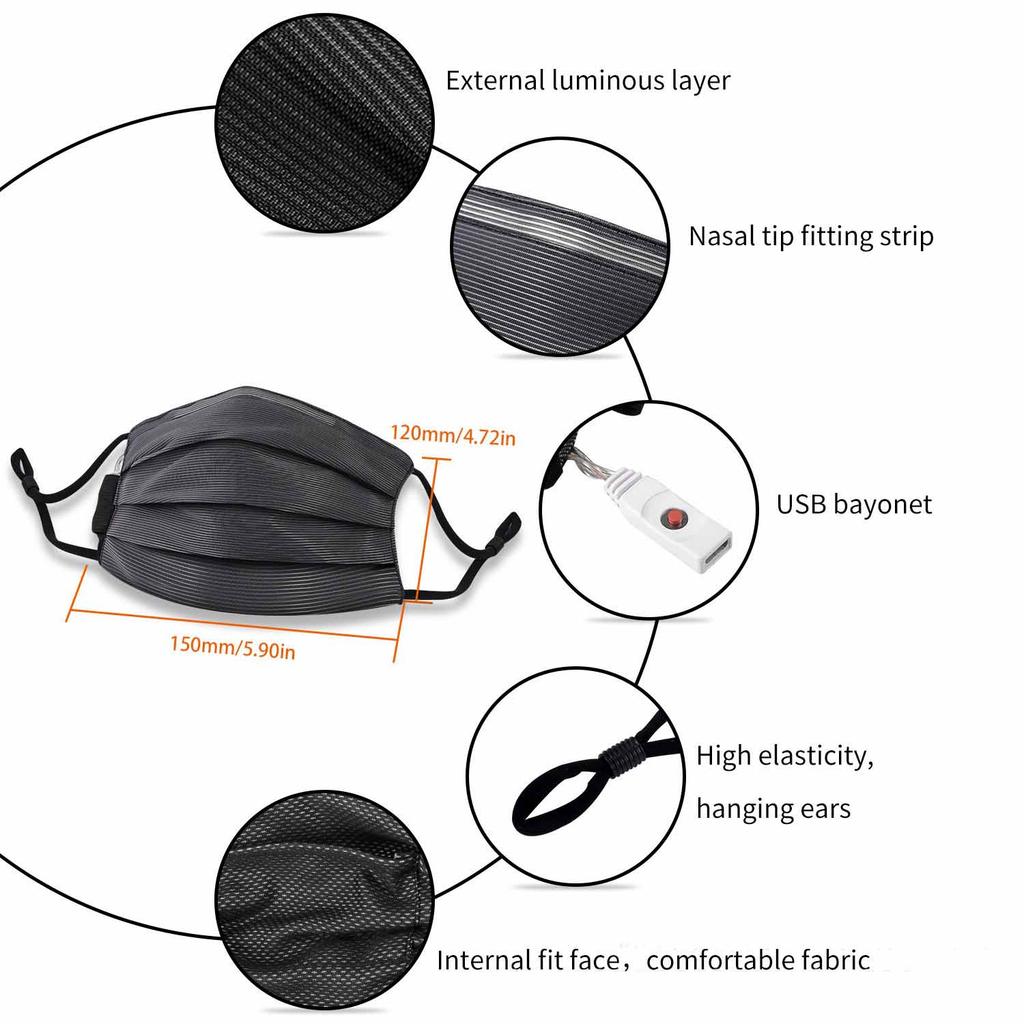 LED Luminous Mask, Bar Trampoline Luminous Prop, USB Charging, Colorful Fiber Optic Luminous Mask