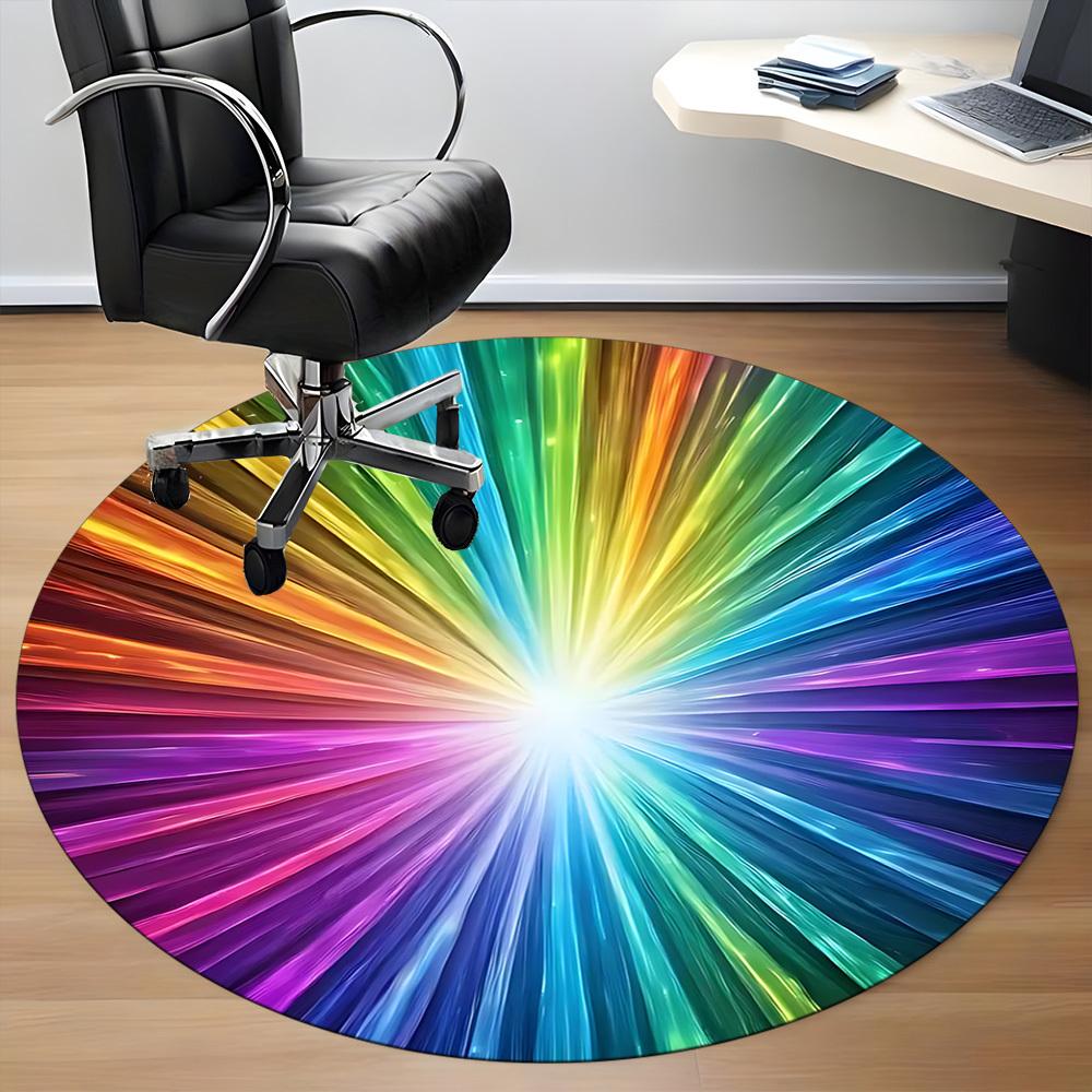 1pc Rainbow Wheel Design Carpet for Office Non-Slip, Round Carpet, Soft & Comfortable, Carpet for Office, Lightweight Round Floor Mat