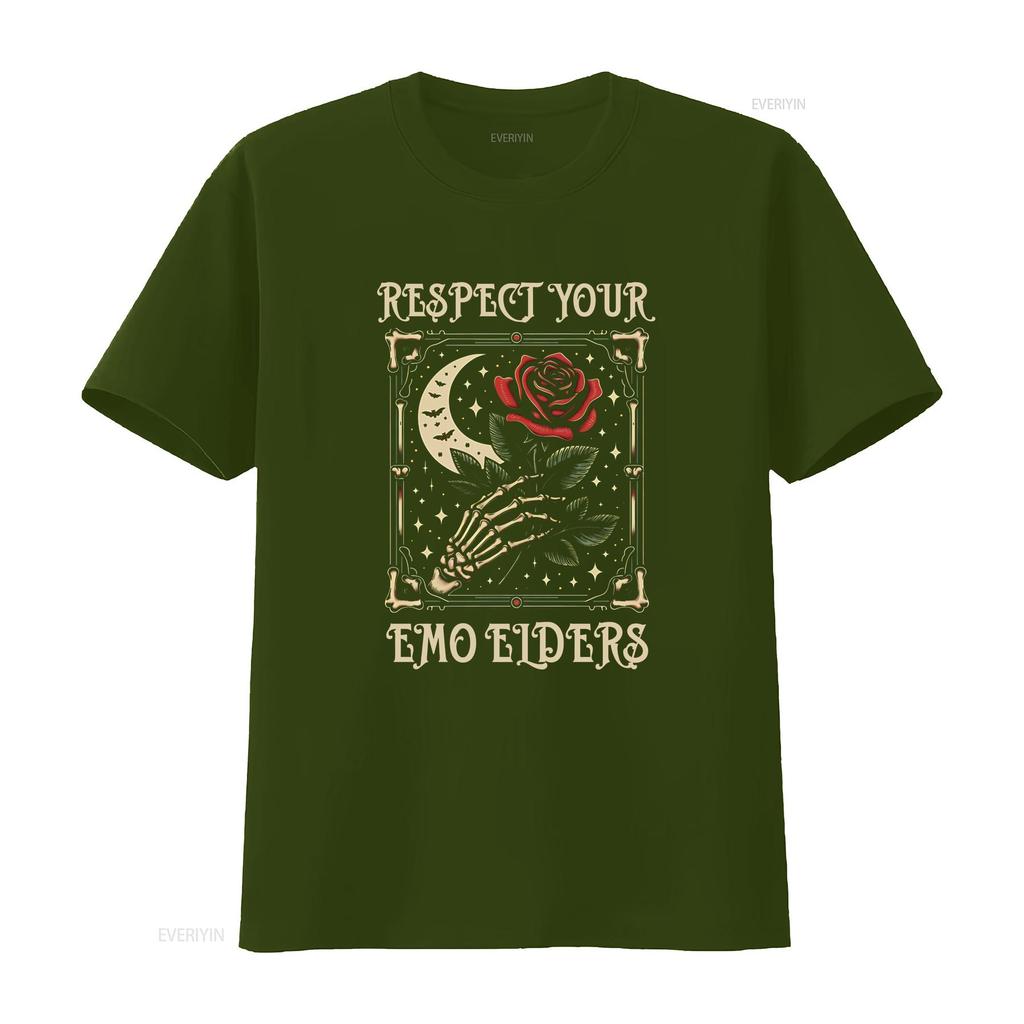 Gothic Emo Music Fan T Shirt Respect Your Elders Unique Tribute to Culture  vintage Washed Soft graphic Stretched Comfortable