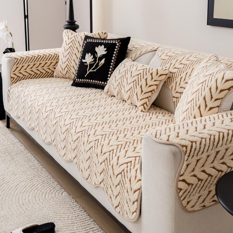Simple and Modern Shu Cotton Lint Special-shaped Sofa Cushion 2025 Non-slip Cover One Piece Leather Sofa Plush Seat Cushion