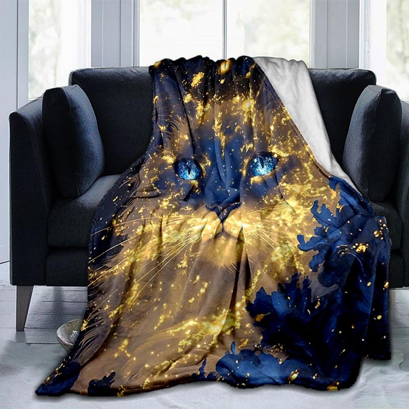 1pc Cool Cat Art Blanket  Cute Movie Characters,Living Room, Travel, Camping, Car Blankets