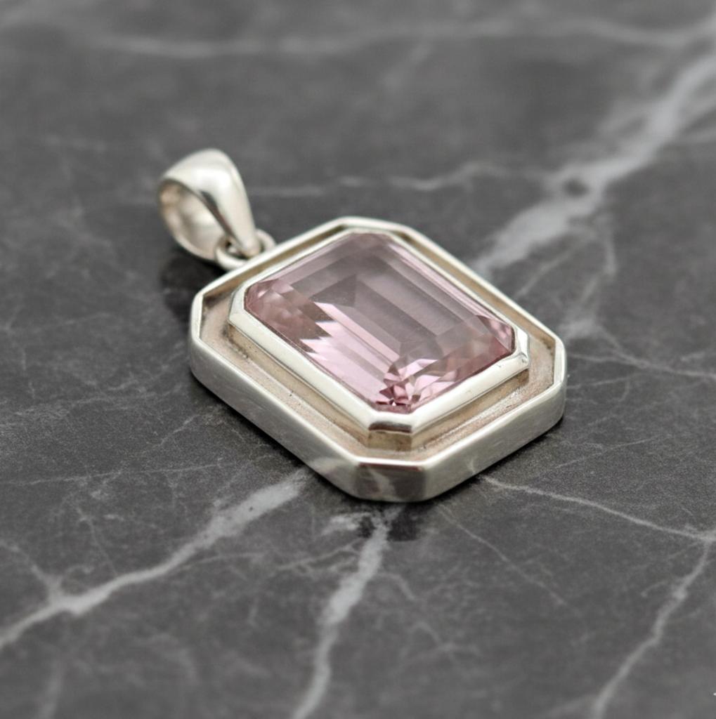 Rosa Kunzit Anhänger, Edelstein Anhänger, handgefertigter Schmuck, 925 Sterling Silber, Geschenk für Sie, 16x12 MM Kunzit