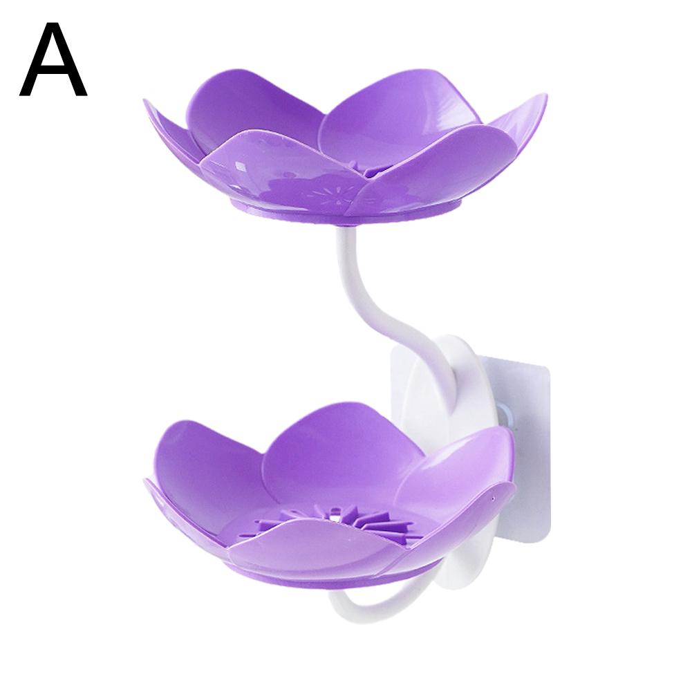 

Двойной слой цветов лотоса форма сливная мыльница мыльница держатель для тарелок портативный мыльница без проколов аксессуары для ванной комнаты фиолетовый
