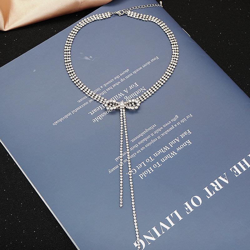 New Bow Necklace Women's Full Clavicle Chain Neck Tassel Special Fashion Dress All-Matching Accessories