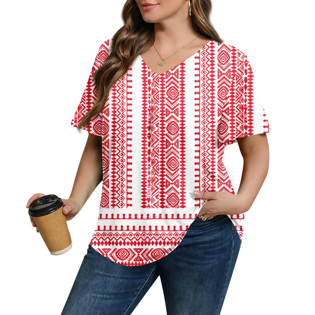 Women's Plus Size Fashionable Casual Loose-Fit Short Sleeve Elegant V Neck Blouse For Work