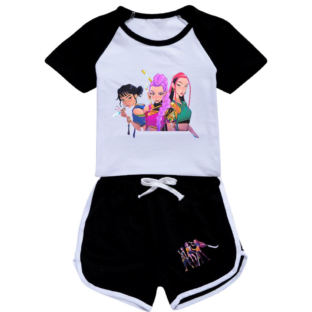 5037 Kids Girls POP Rumi Zoey Mira Print T-shirt Shorts Sport Tracksuit Clothes Set