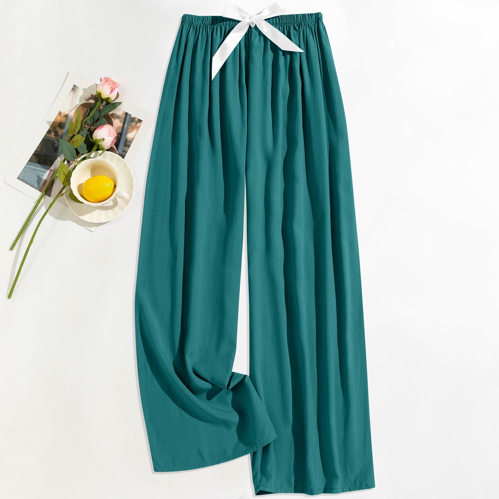 

Women s Casual Fashion Sleep Pants Loungewear Pants Wearable As Outerwear High-Waisted Pants One Size зелёный