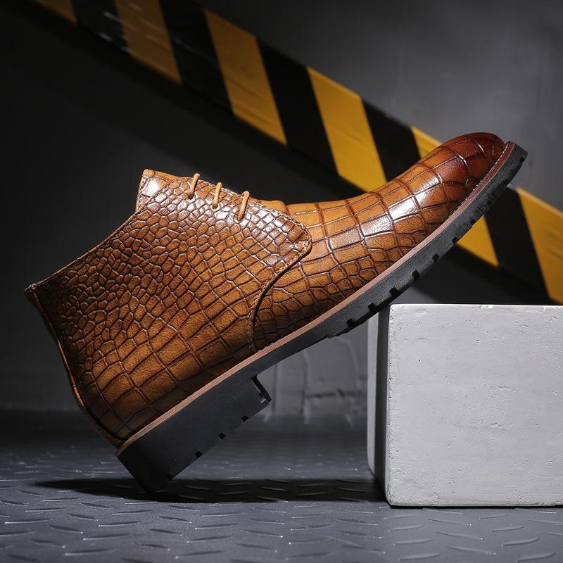 Fashion Men Boots Luxury Crocodile Pattern Men Ankle Boots Brand Designer Chelsea Boots High Quality Leather Men Motorcycle Boot