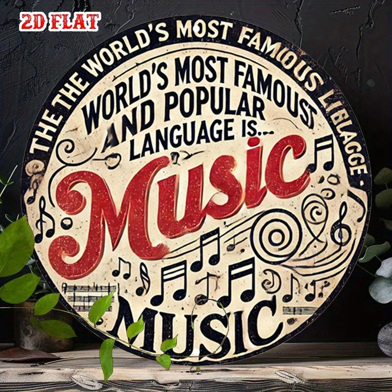 Music is Language HD Metal Wall Art Vintage Round Tin Sign for Home Cafe Decor
