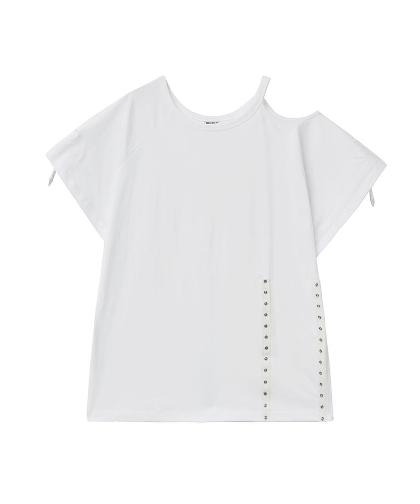Lense One Shoulder Line Snap Tee White