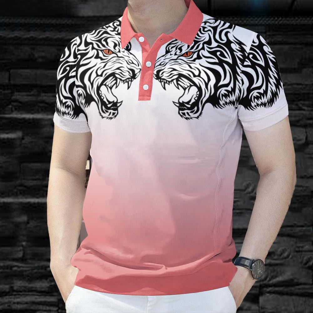 Fashion Men's POLO Shirt Dragon Pattern Short Sleeve POLO Shirt Slim Men's POLO Shirt Animal Short Sleeve Top