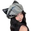 Soft Cotton Studded Cats Ear Hat Adjustable Head Size Vintage Unisex Beret For Theme Event Outfits