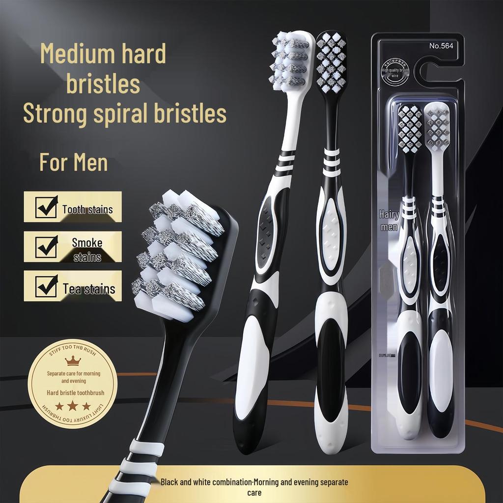 Dual-Pack Hard-Bristled Toothbrushes for Adults – Durable, Medium-Hard Bristles for Removing Smoke Stains and Cleaning Teeth.