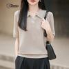 Zhenxu Women's Tencel Linen Polo Knit Top