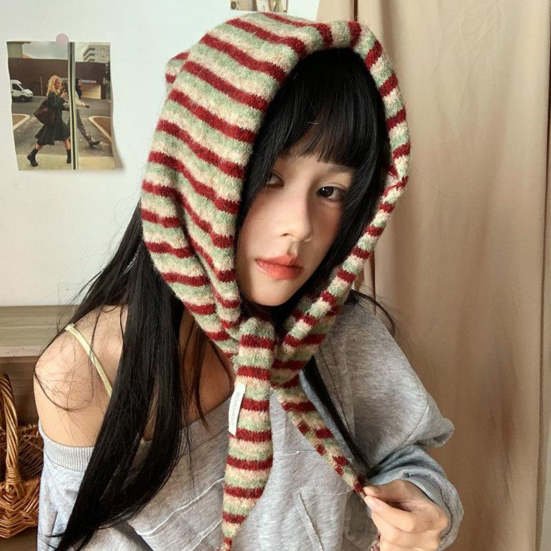 Wool Knitted Triangular Scarf Stripe Multicolor Designer Women Winter Warm Headscarf Shawls Neckerchief Hijab Pashmina Wrap