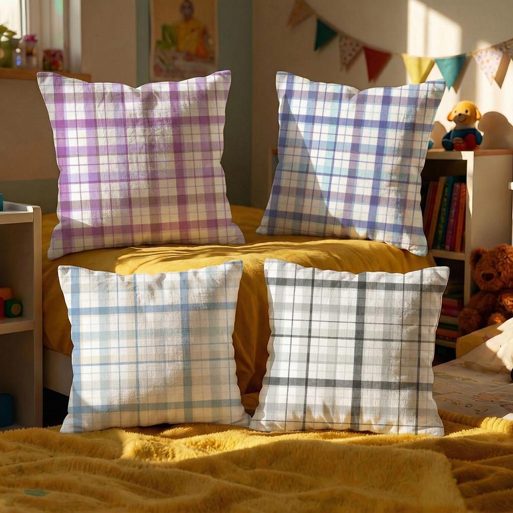 Checkered pattern Cushion Cover Set of Decorative Short Plush Pillow Covers for Sofa Soft Cushion Case x cm
