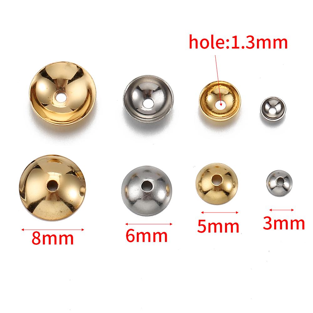 50pcs Stainless Steel 3-10mm Gold Color Steel Color Round Bead Caps Spacer Beads for Jewelry Making DIY Components Supplies
