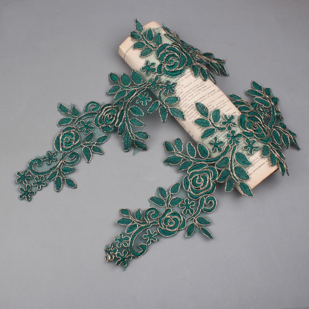 1 Pair 3D Flower Embroidery Flower Applique Polyester DIY Crafts Rose Flower Patch 16cm X 36cm Embroidery Repair Patch