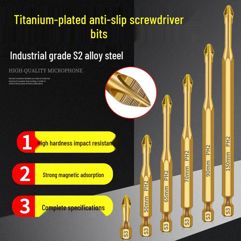 S3 Impact-Resistant Titanium Magnetic Phillips Bit for High Torque Electric Drills & Screwdrivers