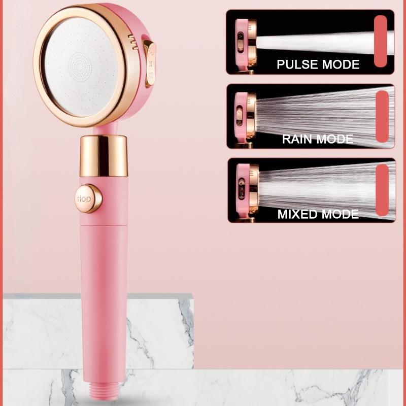High Pressure Rain Shower Head Shower Head Water Saving Flow 360 Degrees 3 Modes Rotating Adjustment Bathroom Pink Shower Head